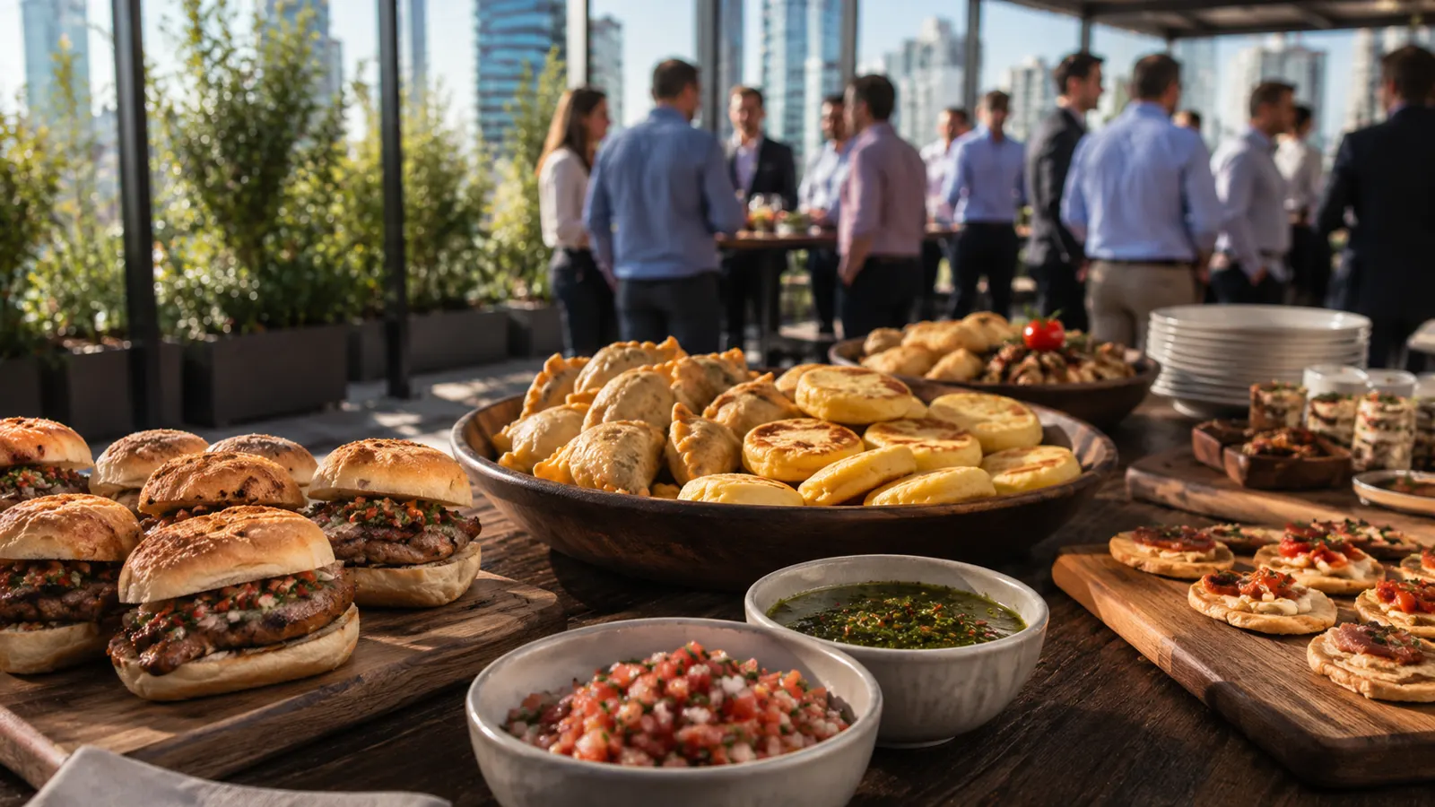 Empanaditas y bocados del picoteo asador servidos en un after office
